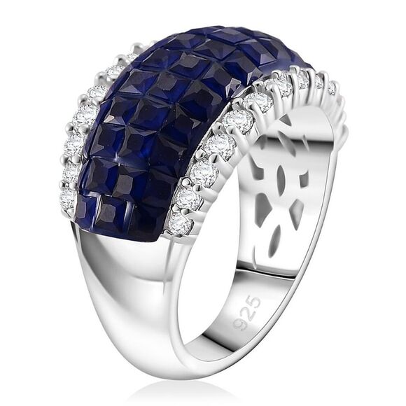 Simulated White and Blue Diamond Ring in Rhodium Over Sterling Silver 1.80ctw - Picture 4 of 8